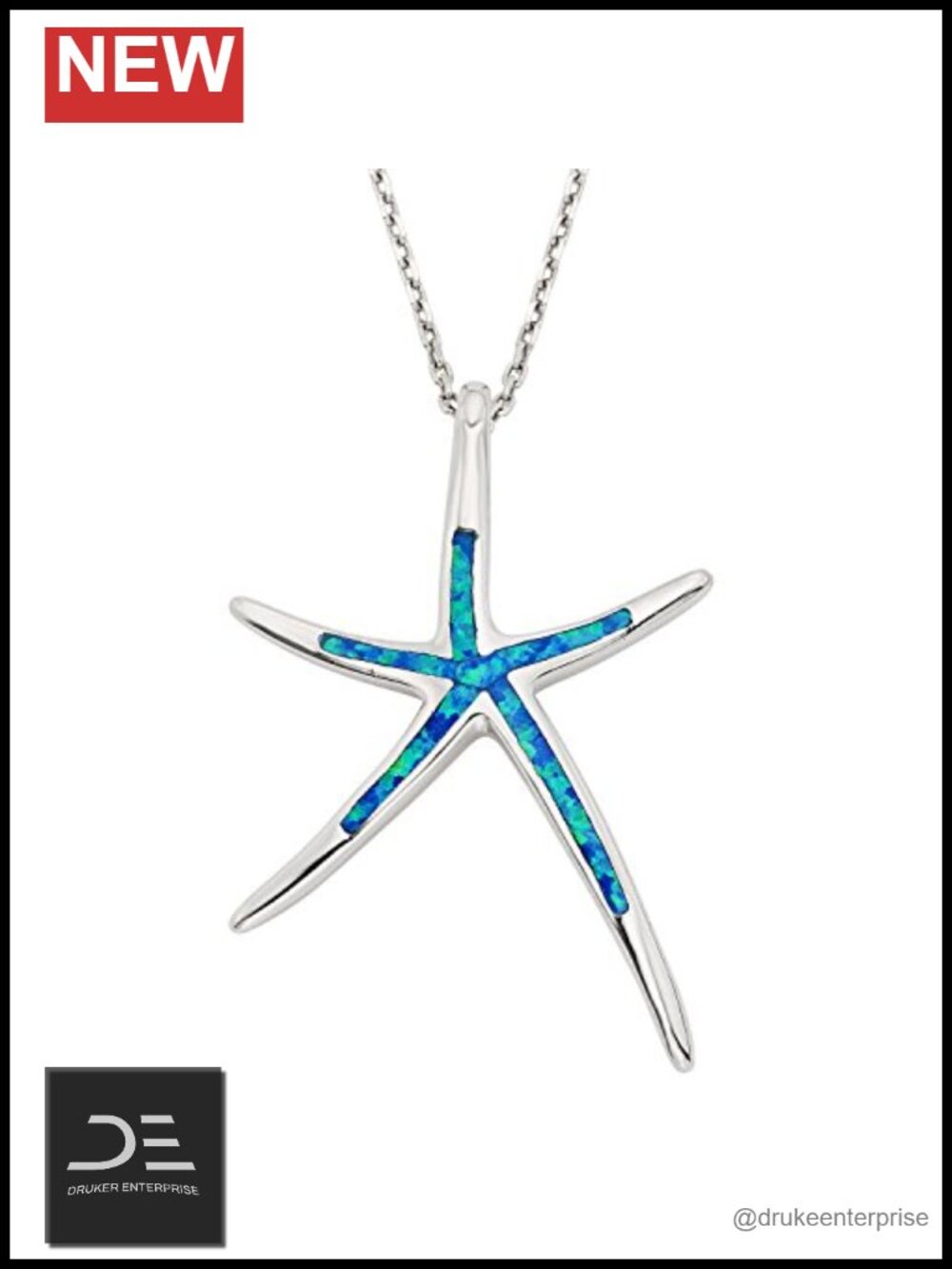 Sterling Silver Starfish Opal Pendant Necklace 18 Inch Beach Sea